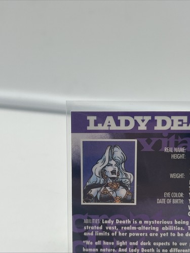 Tarjeta promocional cromada 1996 WIZARD/CHAOS COMIC #7 LADY DEATH CASI NUEVA/COMO NUEVA - Imagen 7 de 10