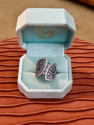 Tanzanite & Zircon Sterling Silver Curved Gemstone JTV Ring - Picture 4 of 4