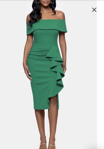NEW Betsy & Adam Off Shoulder Ruffle Dress, Green Sz-16 $239 - Picture 5 of 9