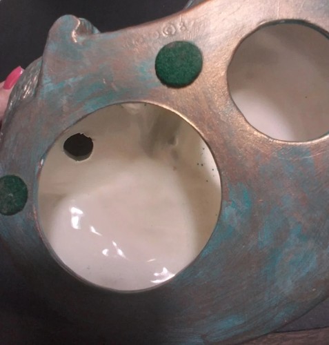1987 Ceramic Handpainted Curled Sleeping Cat Gold Metallic Turquois Figurine - Picture 10 of 10