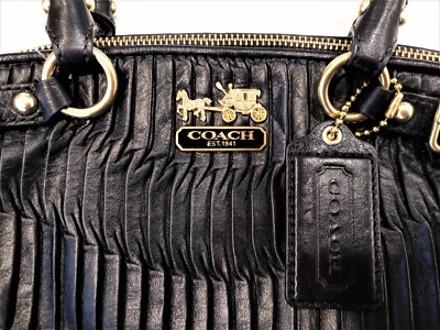 Gorgeous COACH Madison Gathered Leather Lindsey Satchel Black NWT
