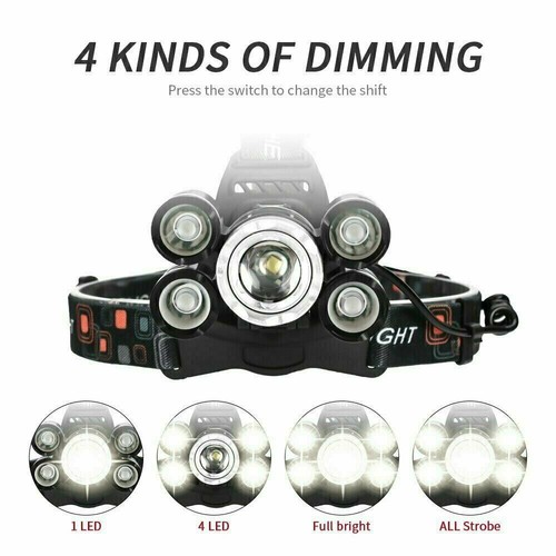 90000LM 5 Cabezales XM-L T6 LED Faro Disparo Largo Linterna Cabezal Antorcha - Imagen 6 de 19