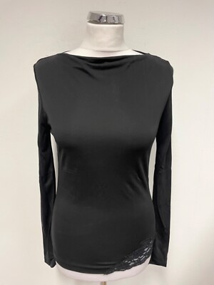 LK BENNETT BLACK BOAT NECK LACE TRIM HEM LONG SLEEVED TOP SIZE XS eBay