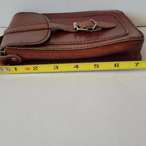 Vintage Handmade Handcrafted Brown Leather Small Crossbody Belt Bag Purse Buckle - Picture 5 of 8