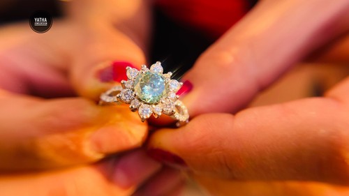 Unique 1.69 TCW Portuguese Cut 6 MM Cyan Blue Color Moissanite Ring - Picture 2 of 8