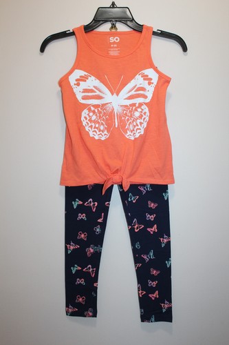 SO GIRLS OUTFIT COMBO SET 3PCS T-SHIRT TANK TOP LEGGINGS BUTTERFLIES SIZE M (8) - Picture 3 of 11