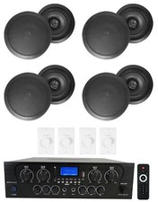 Rockville 4-Room Home Audio Kit Stereo Black 6.5" Ceiling Speakers Wall Controls
