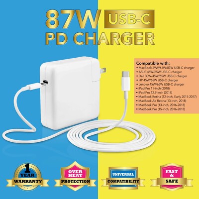 87W USB C Power Adapter Charger For Macbook Pro 15'' A1707 A1919 A1990 After 2016