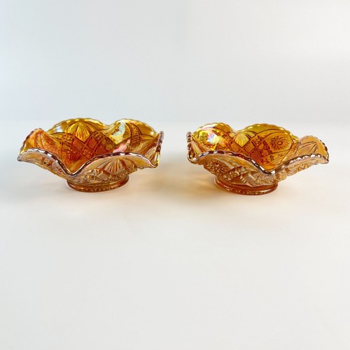 Par De Colección de 2 Cuencos de Vidrio de Carnaval de Caléndula Imperial Hobstar y Arches Berry - Imagen 4 de 5