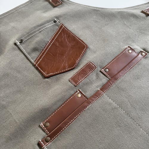 Heavy Duty Waxed Canvas and Leather Apron - Adjustable Work Apron - Picture 8 of 13