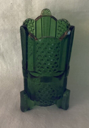 EAPG Antique VICTORIAN U. S. Glass Co. TOOTHBRUSH HOLDER Green with Gold Trim - Picture 10 of 10