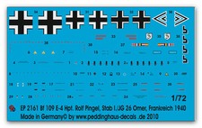 1/72 Decals für Bf 9 E-4 Hpt R. Pingel JG 26 2161
