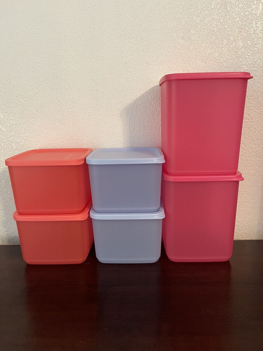 Tupperware Basic Bright Square Containers, Set of 6:Blue, Coral, Pink, w/ lids!! Tupperware Basic Bright Square Containers, Set of 6:Blue, Coral, Pink, w/ lids!!