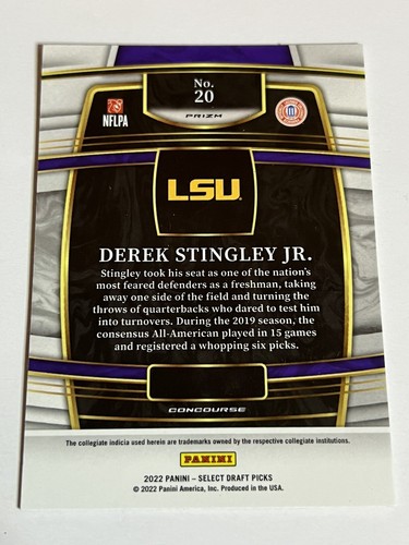 Derek Stingley Jr. - 2022 Panini Select Draft Picks Rookie RC Silver Prizm #20 - Picture 2 of 2