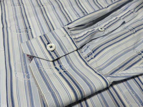 Mens Bugatchi Uomo Long Sleeve Button Front Shirt Size XL Paisley Blue White - Picture 7 of 9