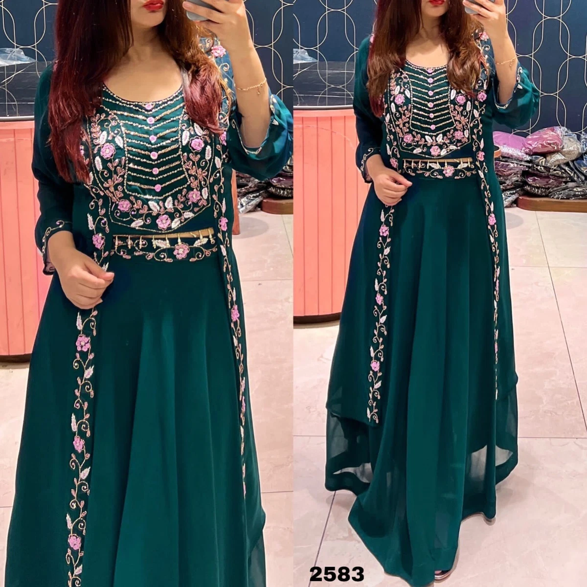 Shrug Stiteched Georgette With Attched Crop Top Highlighted Hand