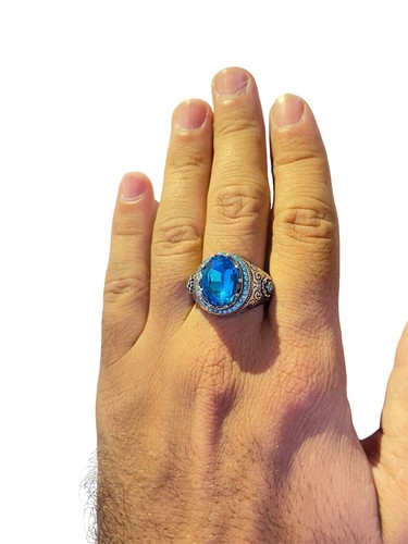 Vintage Business Stil Silberfarben Zink Ring Verzierung Edelstein Anlass Größe 13 Herren - Bild 4 von 4