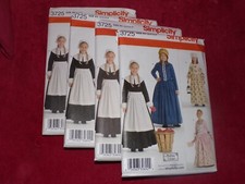    SIMPLICITY 3725 - GIRLS REVOLUTIONARY WAR-PILGRIM COSTUME PATTERN 3-14 FF