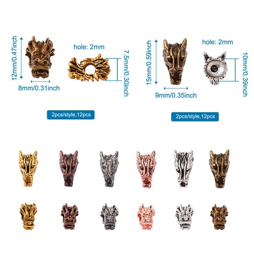 Cuentas espaciadoras sueltas antiguas de metal para animales de metal antiguas de 24 piezas - Imagen 3 de 6