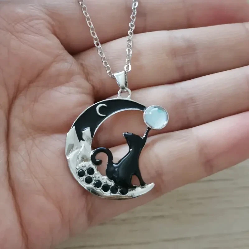 Moda Collar Colgante Gato Negro Estrella Azul Celta Forma Luna Mujer Familia Regalo Foto 2 de 4