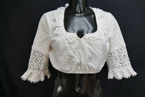 Gr.42 Dirndlbluse weiß Bluse für Dirndl Baumwolle mit Spitze B11683 - Bild 1 von 4