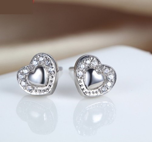 Solid 925 Sterling Silver Heart Puff Cubic Zirconia Stud Earrings Gift Box J2 - Bild 2 von 5