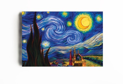 Van Gogh - Reproducción de estampado de arte nocturno estrellado, arte de pared de lona, pintura de lona - Imagen 4 de 4