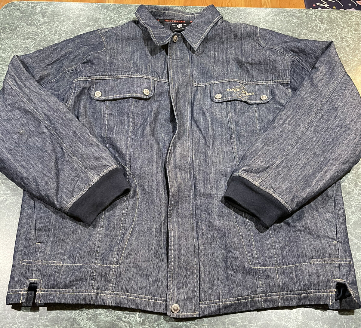 Vintage Rocawear Rap Hip Hop Denim Full Zip Jean Jacket Men’s Size XL