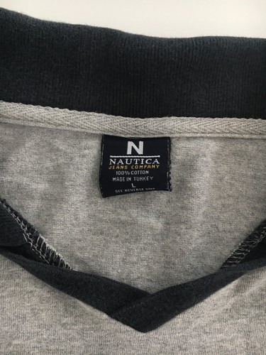 NAUTICA JEANS COMPANY Mens Grey Black Cotton Jersey V-neck Collar Shirt Size L  - Picture 3 of 4