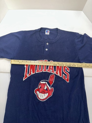 Cleveland Indians Spell Out Mens Shirt Size M Vintage 90s MLB Russell Athletic - Picture 4 of 5