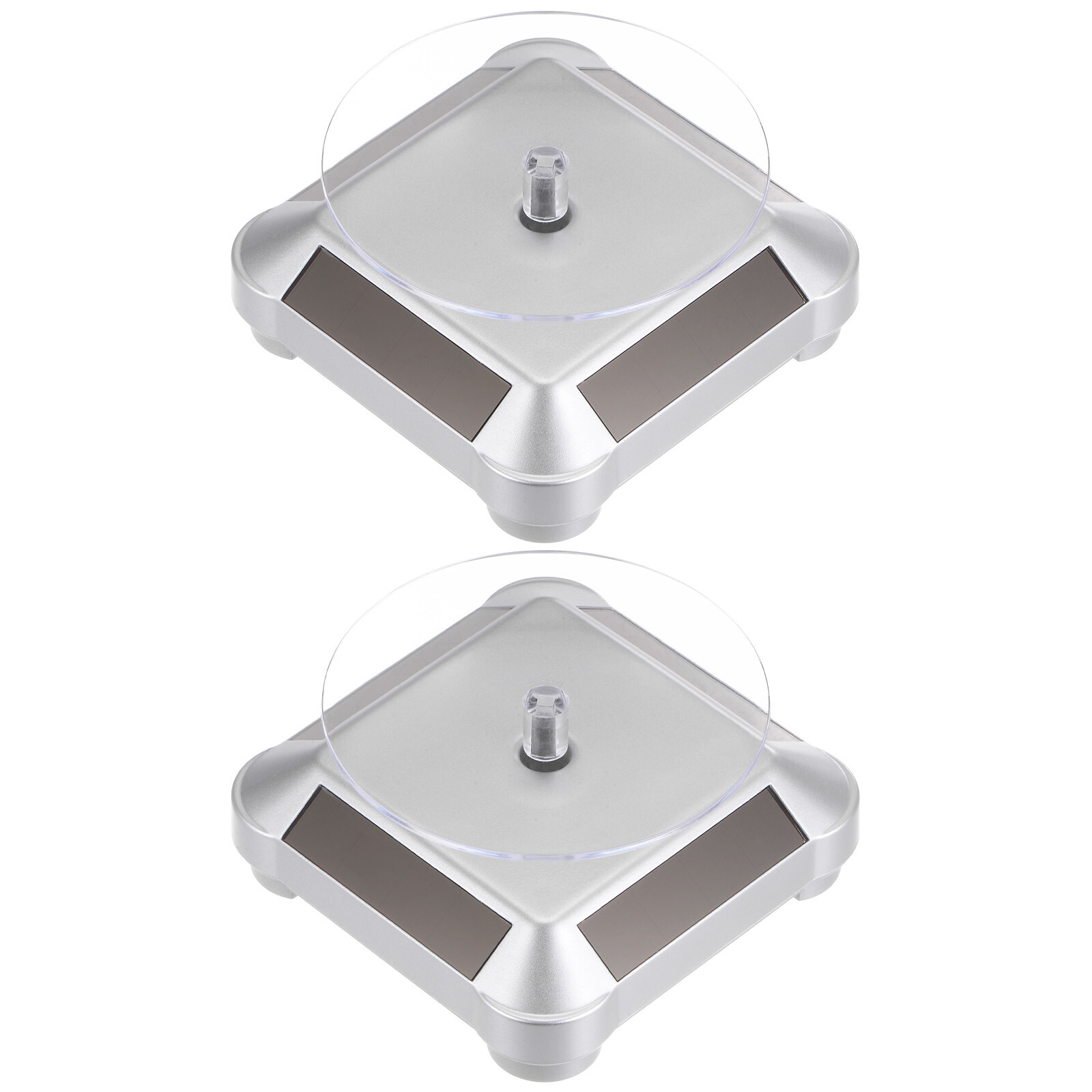 2pcs Solar Display Stand Turntable 360° Rotating Double Use ABS Silver Tone