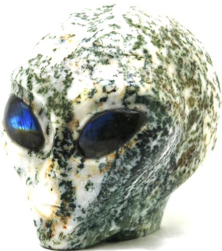 Bezaubernder Baum XL Achat ALIEN Kopf TOTENKOPF mit LABRADORIT Edelstein Auge Sternwesen - Bild 2 von 7