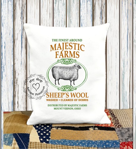 Majestic Farms Sheeps Wool Fabric Pillow #1227 - Picture 2 of 6