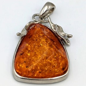 Authentic 18K GP White Gold Plated BALTIC AMBER Pendant