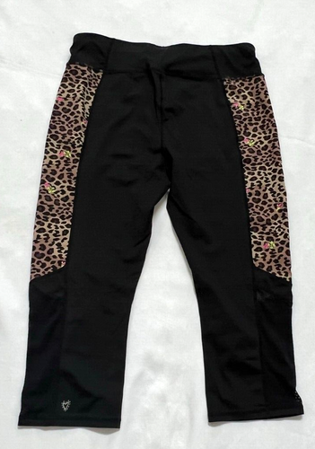 Betsey Johnson ~ Black & Leopard Print w/ Roses ~ Crop Leggings ~ Sz XL - Picture 2 of 8