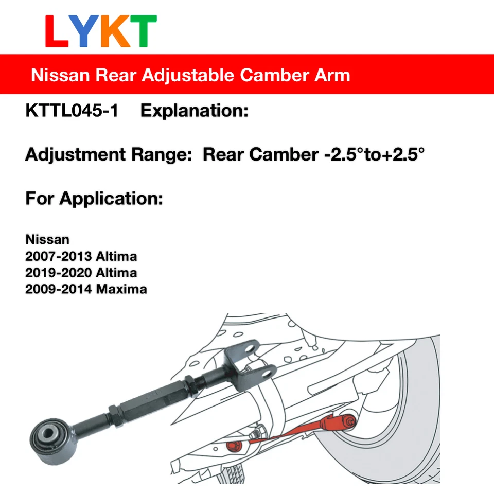 LYKT 2pcs Adjustable Control Arms Rear Camber Kit for Nissan Altima、Maxima 09-14 - Image 2 of 4