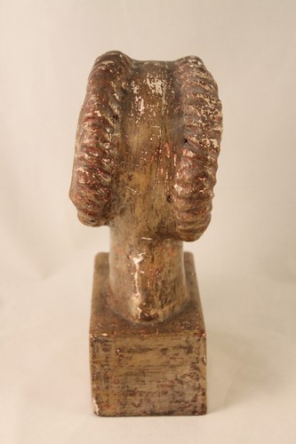 Vintage Ram Head Gilt Painted Bust Hand Carved Wood Sculpture - Picture 6 of 15