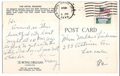 Kronleuchter ROYAL ORLEANS HOTEL New French Quarter Louisiana LA Postkarte 1973 - Bild 2 von 2