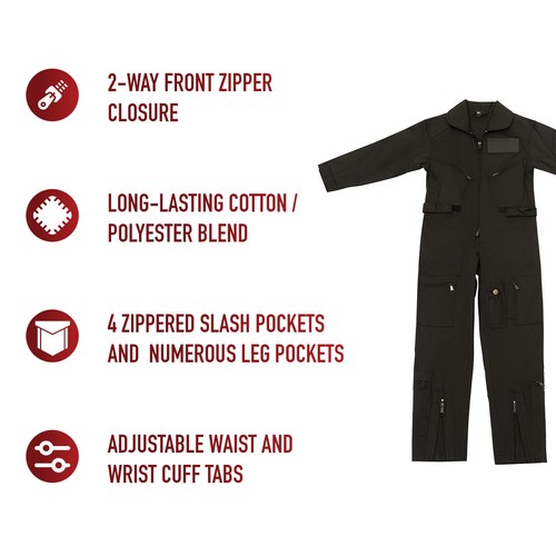 Kids Air Force Flightsuit Style Pilots Jumpsuit One-Piece Coverall - Picture 5 of 11