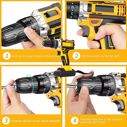 21V Cordless Hammer Electric Impact Wrench Drill Driver with 2 Battery + Charger - Picture 10 of 13