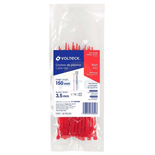 Volteck CIN-4015R Bag with 50 plastic cable ties 40 lb, 150 x 3.5 mm, red - Picture 5 of 5