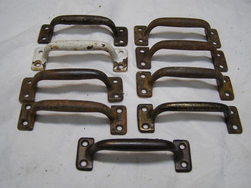 9 Vintage Solid Steel Cabinet / Drawer Pull Handles All About 4" Long 1 Painted