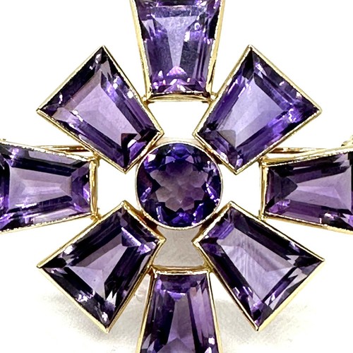 Maltese Cross Natural Amethyst 14k Yellow Gold Brooch Pin Pendant - Picture 2 of 15