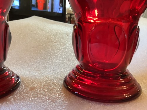 2 VINTAGE RUBY RED CHERRY THUMBPRINT DESIGN GLASSES - Picture 6 of 6