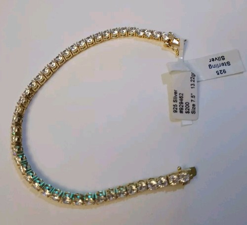 925 Sterling Silver Real Gold Plated 14k 5mm Tennis Bracelet Round . 7.5" - Picture 3 of 11