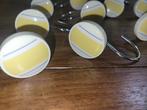 12 Yellow With Blue Circular Shower Curtain Hooks - Picture 2 of 4