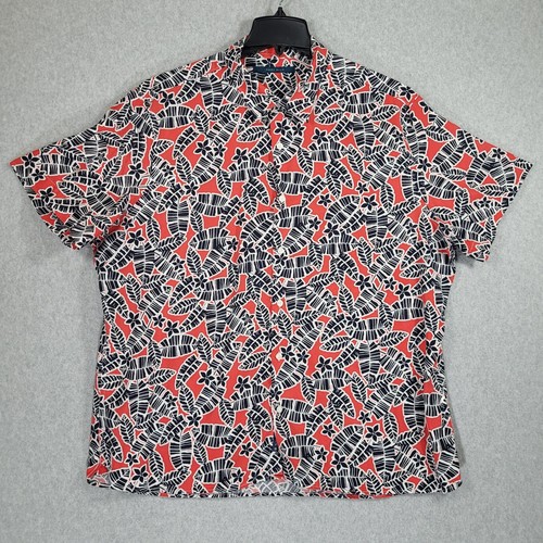 Perry Ellis Shirt Mens XXL Palm Leaves Lyocell Red Black White - Picture 1 of 9
