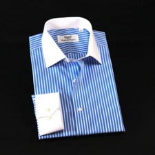 Blue Winchester Stripe White Collar & Cuff Formal Dress Shirt Standard Cuff