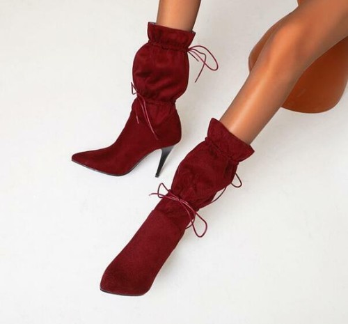 Women Pointed Toe Drawstring Boots New Stretch Sock Boots British Style Shoes - Picture 6 of 12