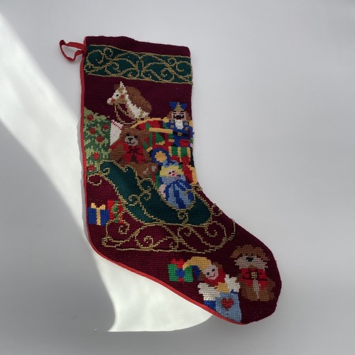 Vintage Weihnachtsstrumpf Nadelspitze Schlitten voller Spielzeug 20" gefüttert